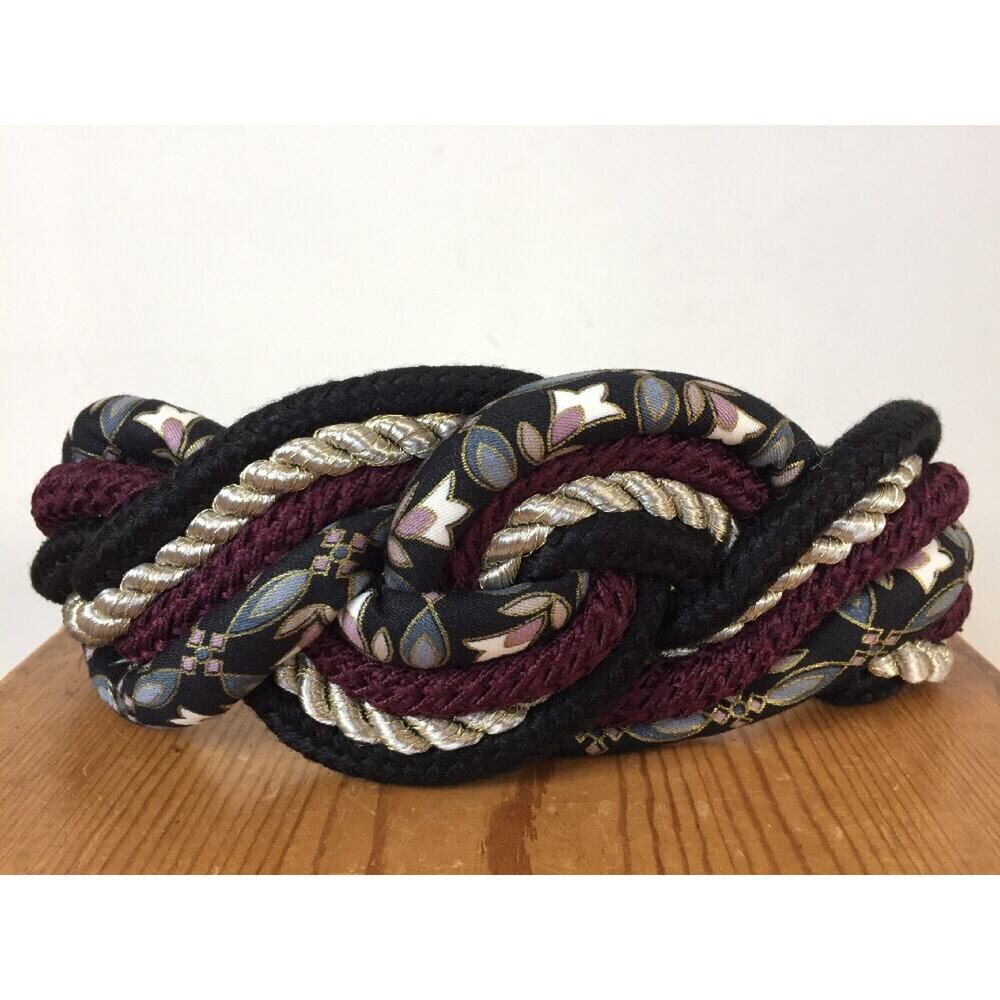Vtg Leather Shop Black Burgundy Silver Braided Rope Funky Cummerbund Belt 28.5"